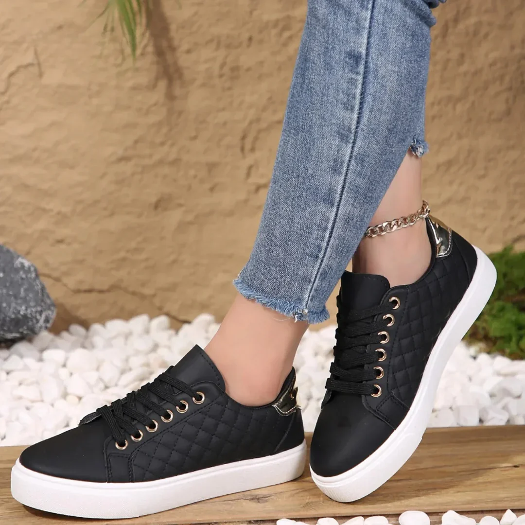 White Padded Sneakers with Metallic Detail | Casual Elegance – Image 2