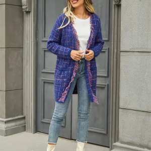 Cardigan Tendance Parisienne | Long with woven yarns and frayed trim