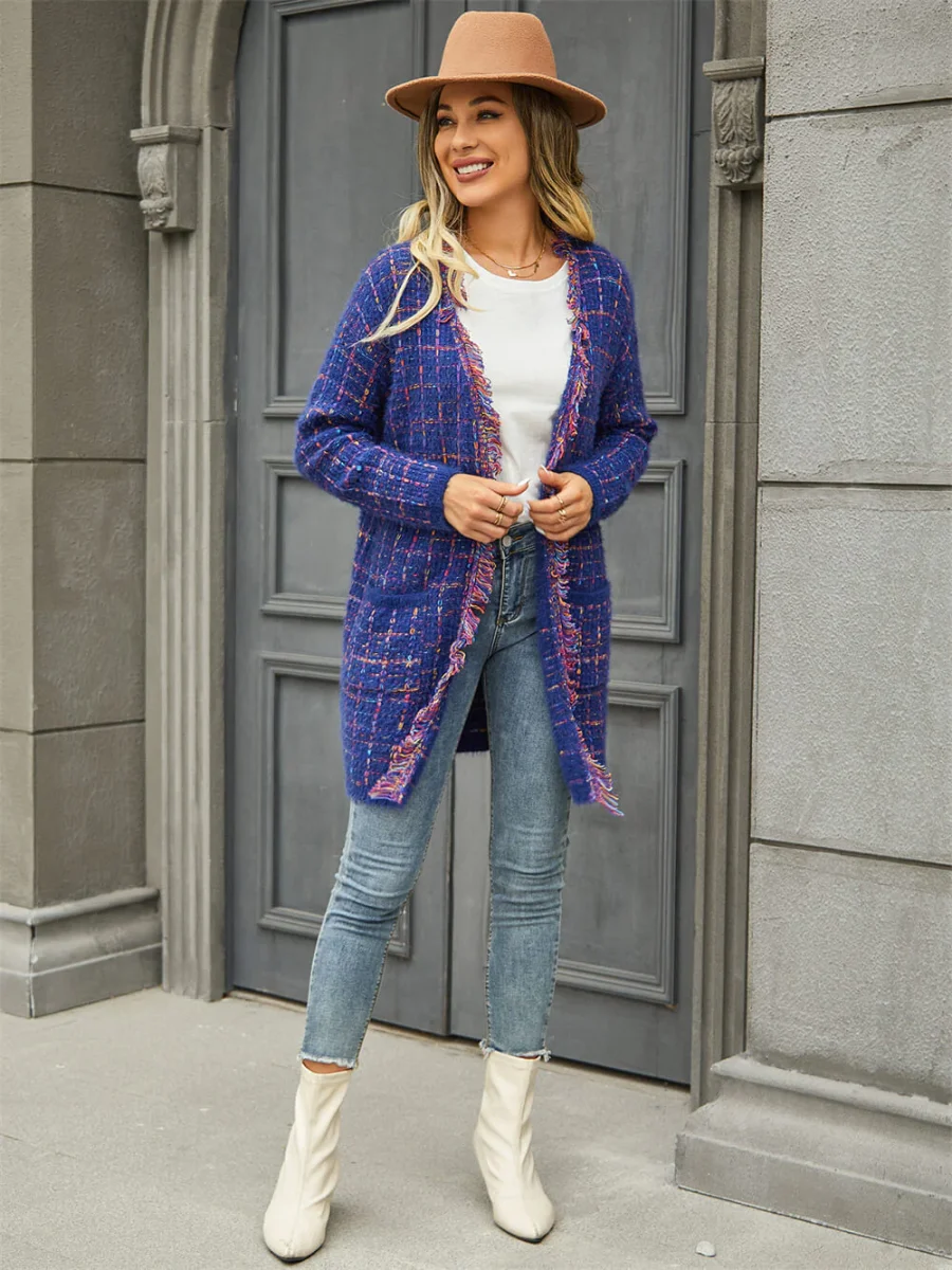 Cardigan Tendance Parisienne | Long with woven yarns and frayed trim – Image 2