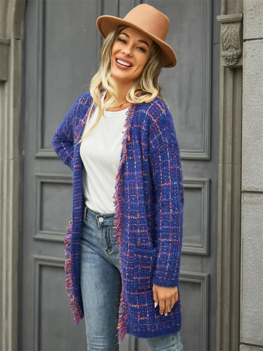 Cardigan Tendance Parisienne | Long with woven yarns and frayed trim – Image 7