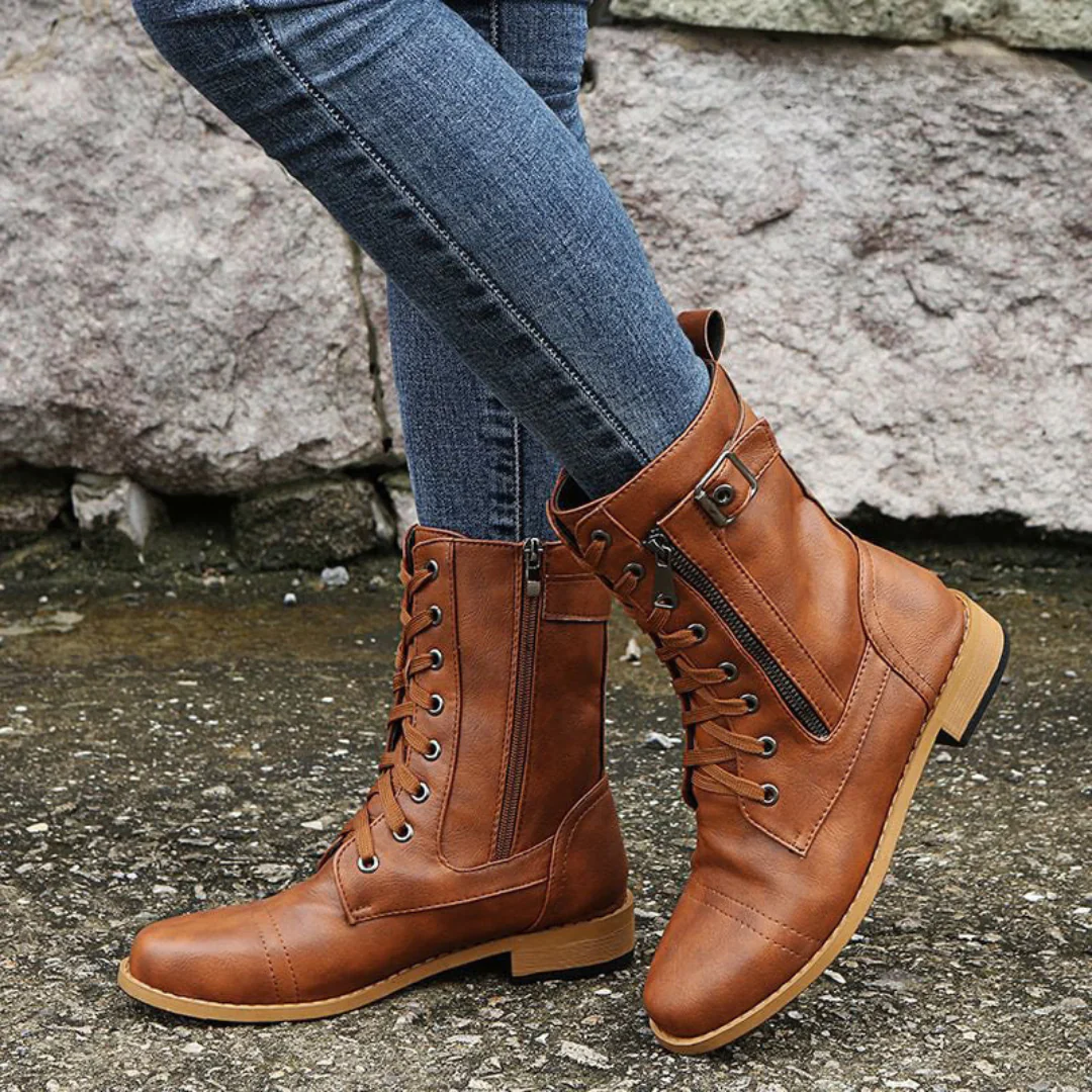 Combat boots with laces and zipper | Urban style and rugged comfort – Image 2