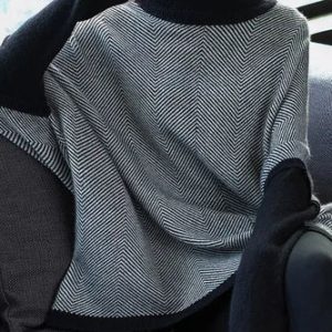 Poncho Maille Chevron | Black | Elegant and Cozy