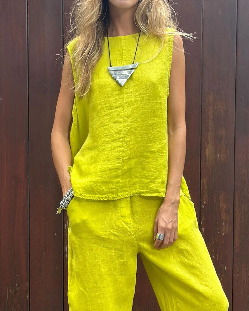 Ensemble Lin Femme | Jaune Citron | Léger, Ample et Estival – Image 3