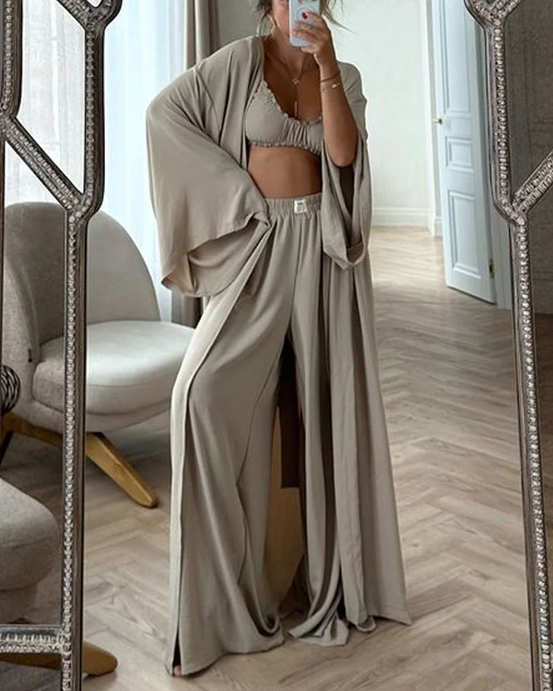 Ensemble 3 Pièces Décontracté | Coton | Kimono, Pantalon Large et Top Bandeau – Image 5