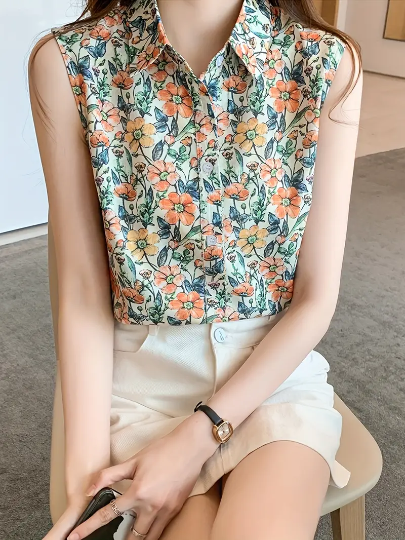 Fleur d'Été | Sleeveless Buttoned Floral Print Top – Image 5