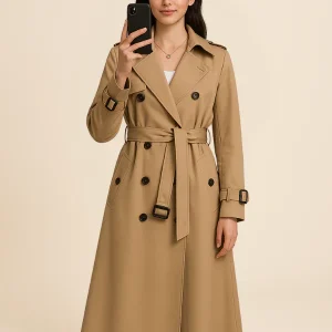 Élégance Parisienne | Classic Belted Long Trench Coat for Women