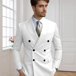 Costume Homme 2 Pièces Ajusté À Double Boutonnage Uni