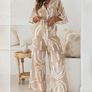 Ensemble Graphique | Chemise & Pantalon Large | Élégant et Fluide