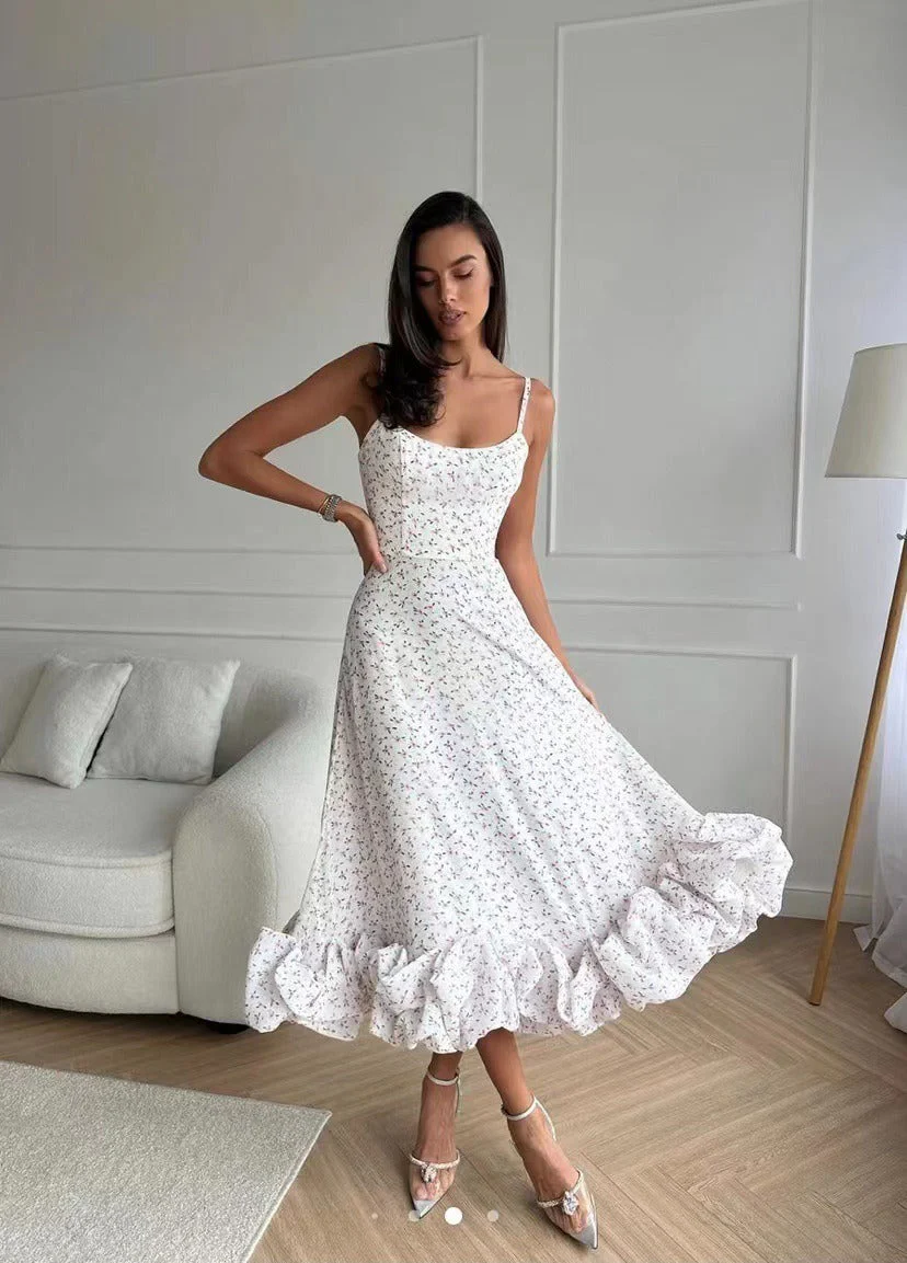 Robe Rose Volantée | Bretelles Fines | Élégance Midi Féminine – Image 7