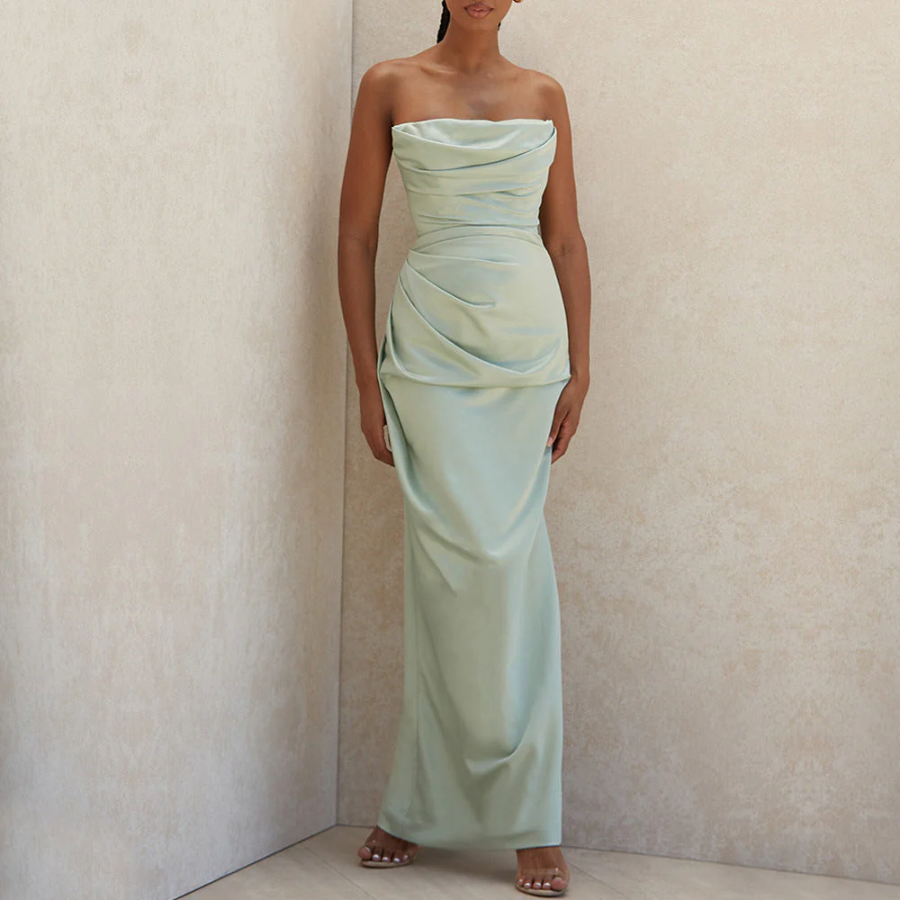 Draped Maxi Dress | Satin Elegance and Sculpted Silhouette – Image 2