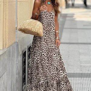 Robe Longue Léopard | Viscose | Dos Nu & Fluide