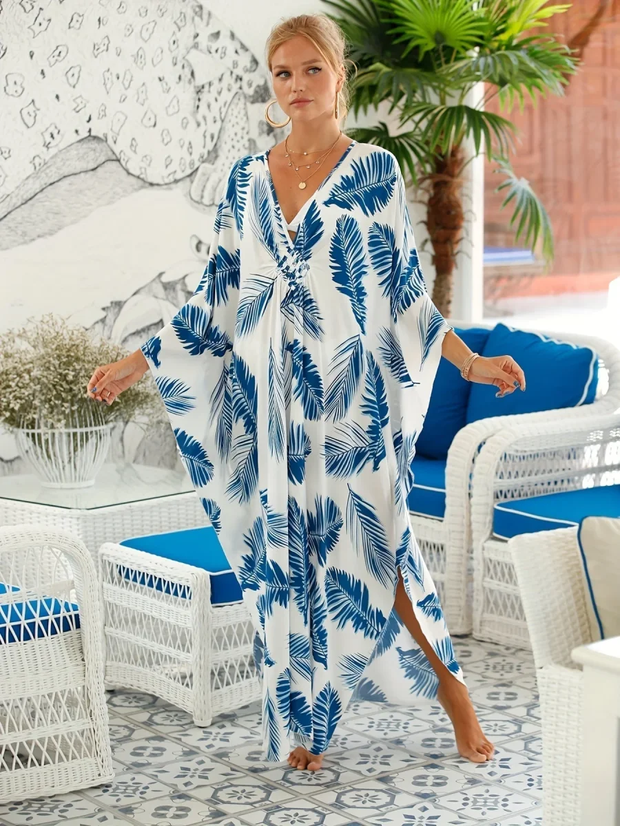 Tropical Print Long Kaftan Dress | Casual Elegance and Summer Freshness – Image 5