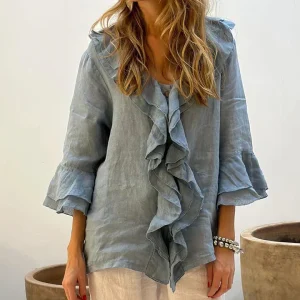 Élégance Décontractée | Blouse à Volants et Manches Évasées
