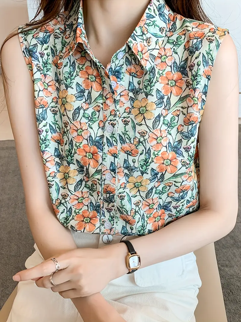 Fleur d'Été | Sleeveless Buttoned Floral Print Top – Image 6