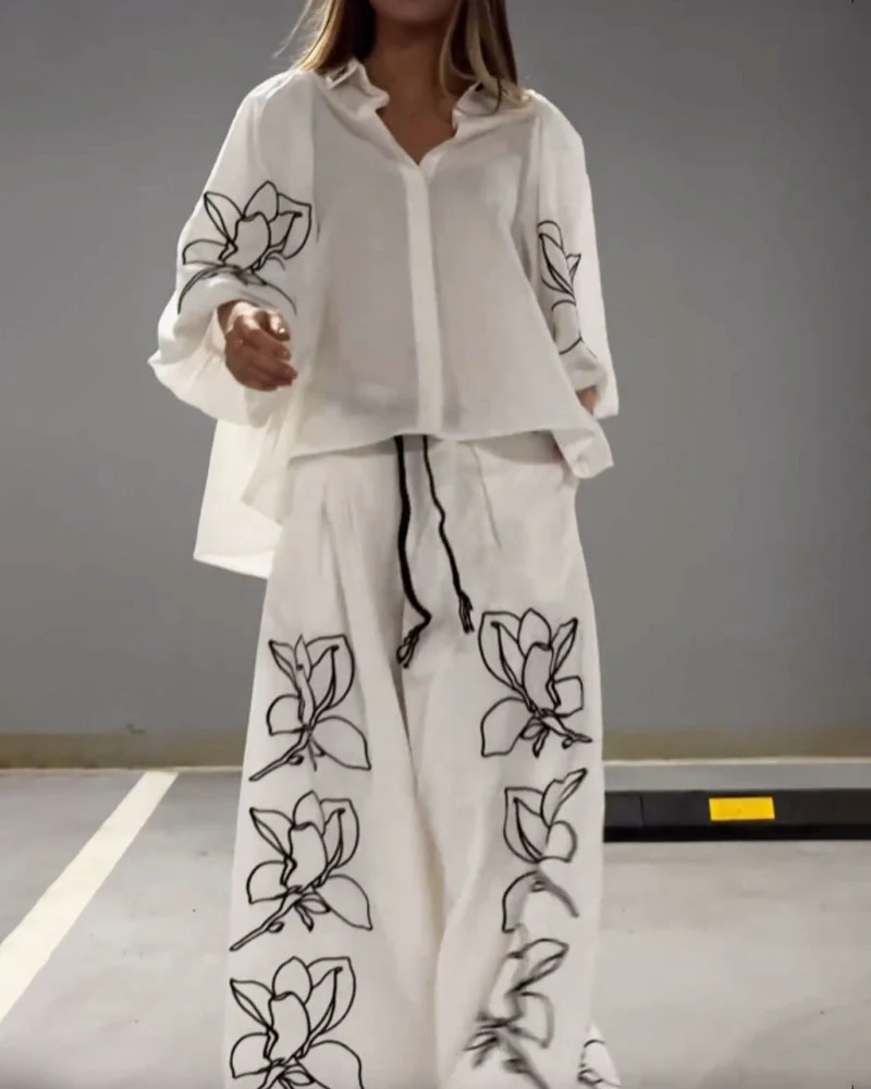 Ensemble Brodé Blanc | Coton | Fluide et Graphique – Image 3