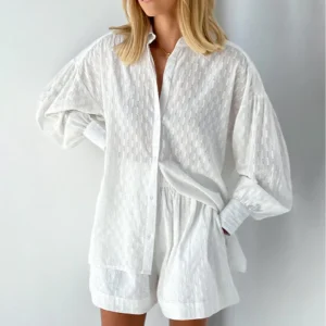 Oversized Shirt & Textured Short Set | Légèreté d'Été