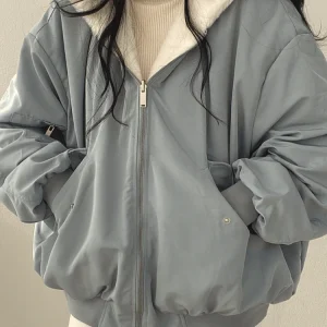 Veste Oversize Doublée Sherpa | Bleu-Gris | Chaude et Confortable