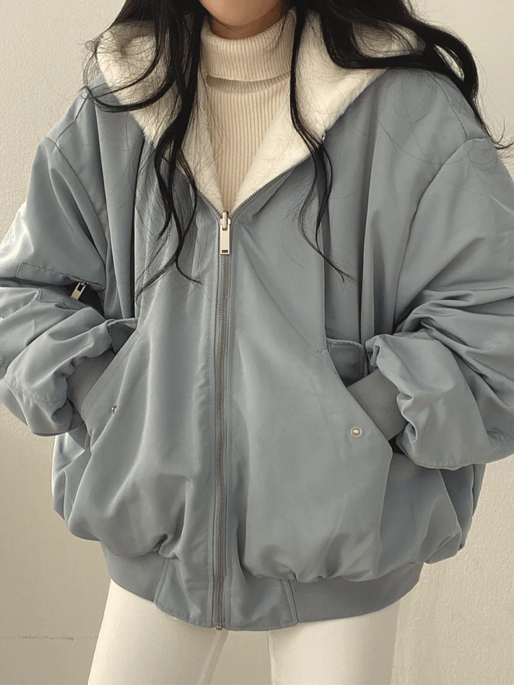 Veste Oversize Doublée Sherpa | Bleu-Gris | Chaude et Confortable – Image 2