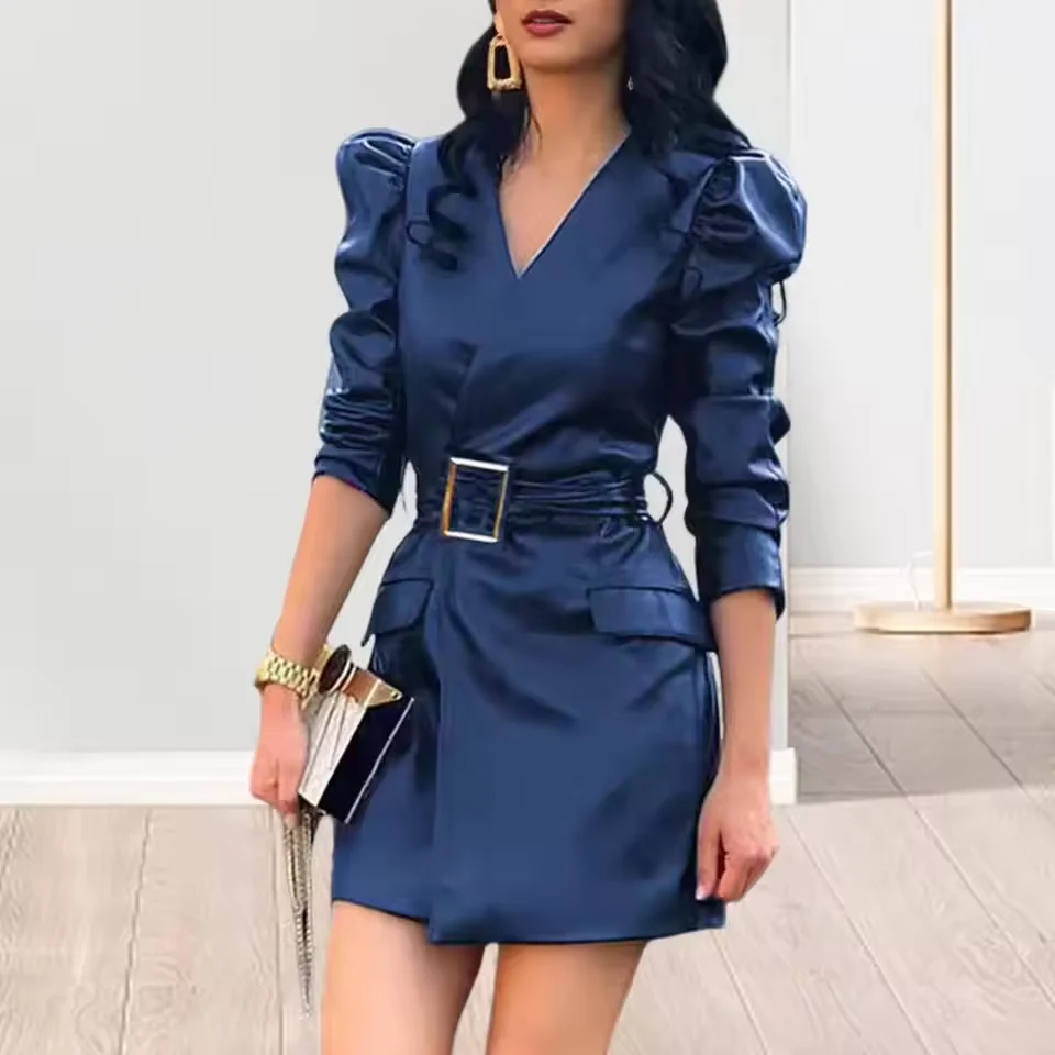 Satin Belted Short Dress | Structured and Modern Elegance – Image 2
