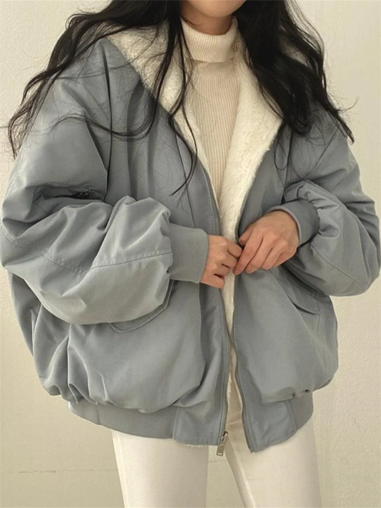 Veste Oversize Doublée Sherpa | Bleu-Gris | Chaude et Confortable – Image 3