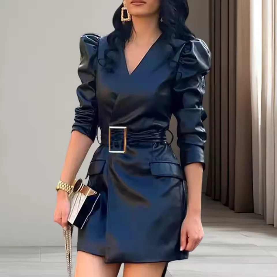 Satin Belted Short Dress | Structured and Modern Elegance – Image 3