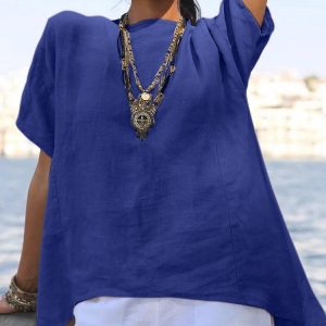 Top Ample Col Rond | Élégance Naturelle et Fraîcheur