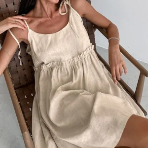 Linen Short Dress | Tie Straps | Casual and Natural Style