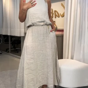 Robe Longue en Lin Beige | 100% Lin | Légère et Naturelle