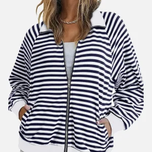 Veste Zippée Rayée | Confortable & Tendance | Manches Longues