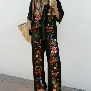 Ensemble Bohème Noir | Coton | Floral & Fluide