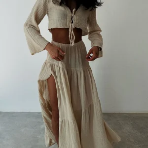 Ensemble Bohème Gaze de Coton Écru | Élégance Décontractée