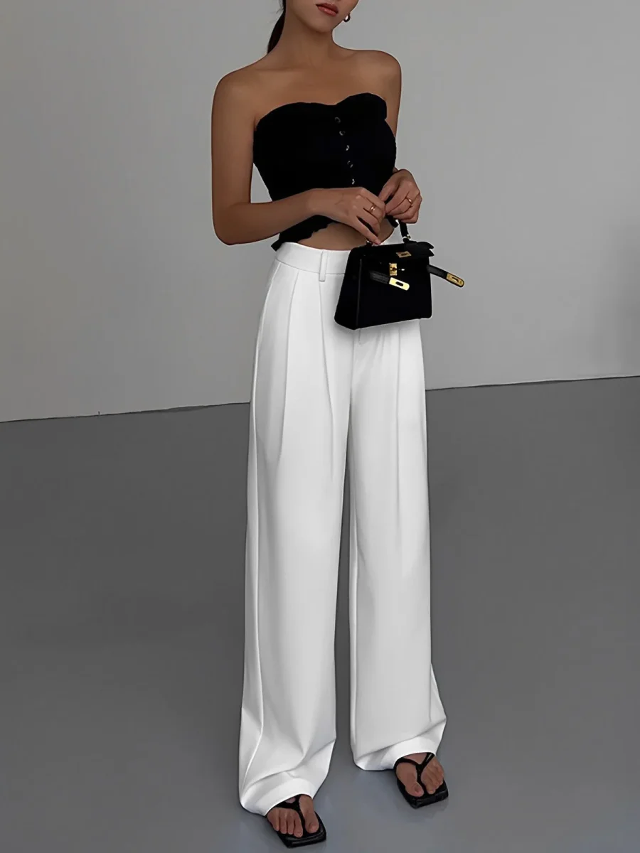 Wide Leg Pants White | High Waist | Elegant and Comfortable – Image 4