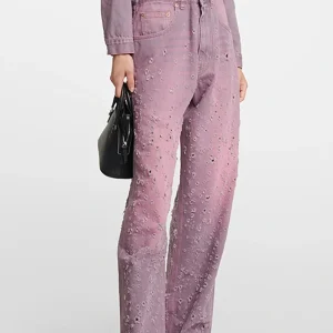 Washed Straight Jeans with Embroidered Flowers | Attitude Créative