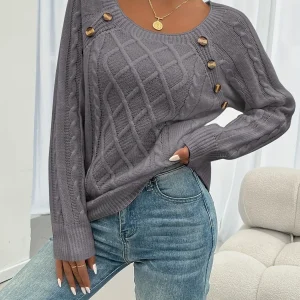 Sofia - Pull Maille | Détails Boutonnés | Tricot Torsadé