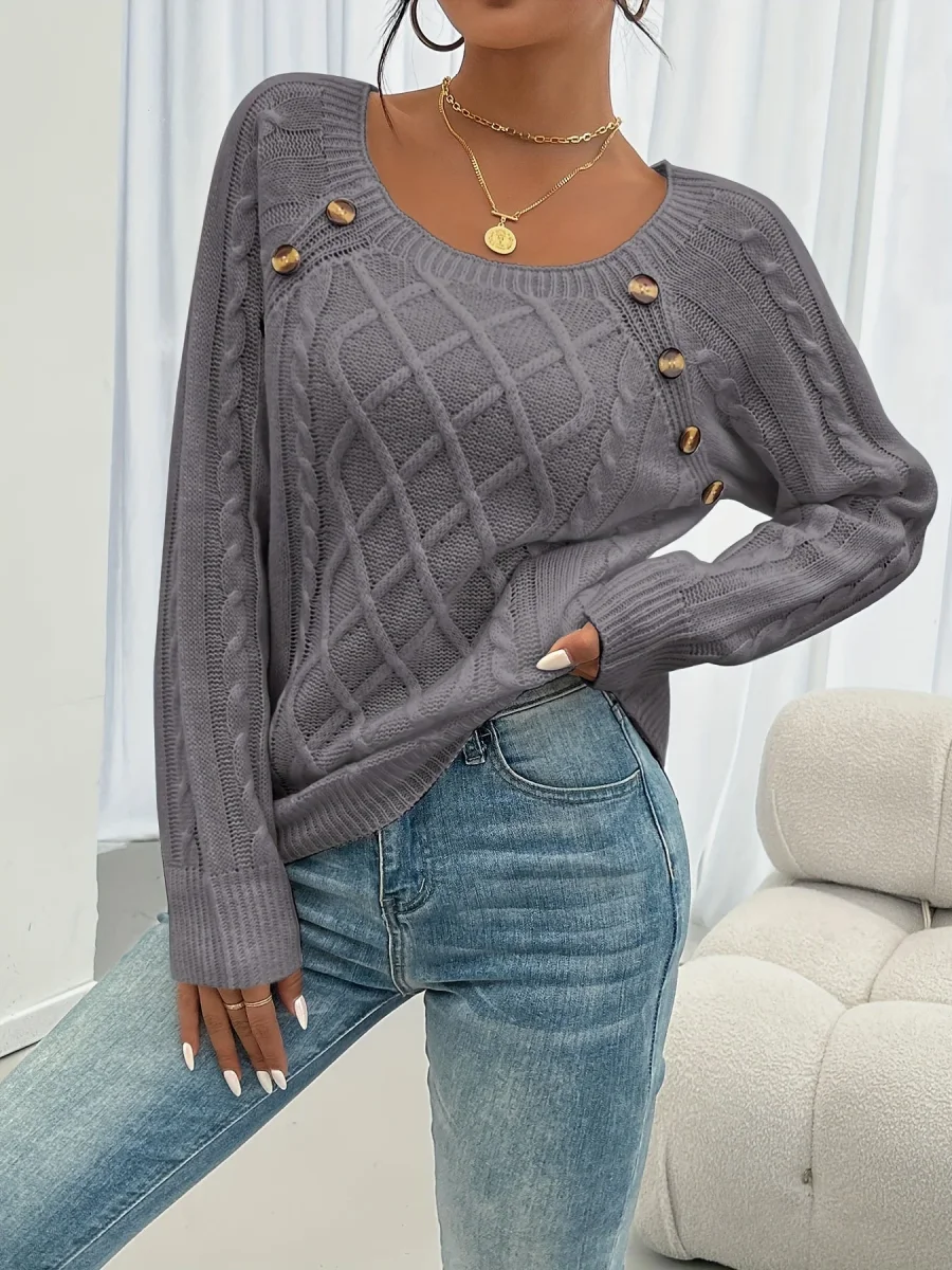 Sofia - Pull Maille | Détails Boutonnés | Tricot Torsadé