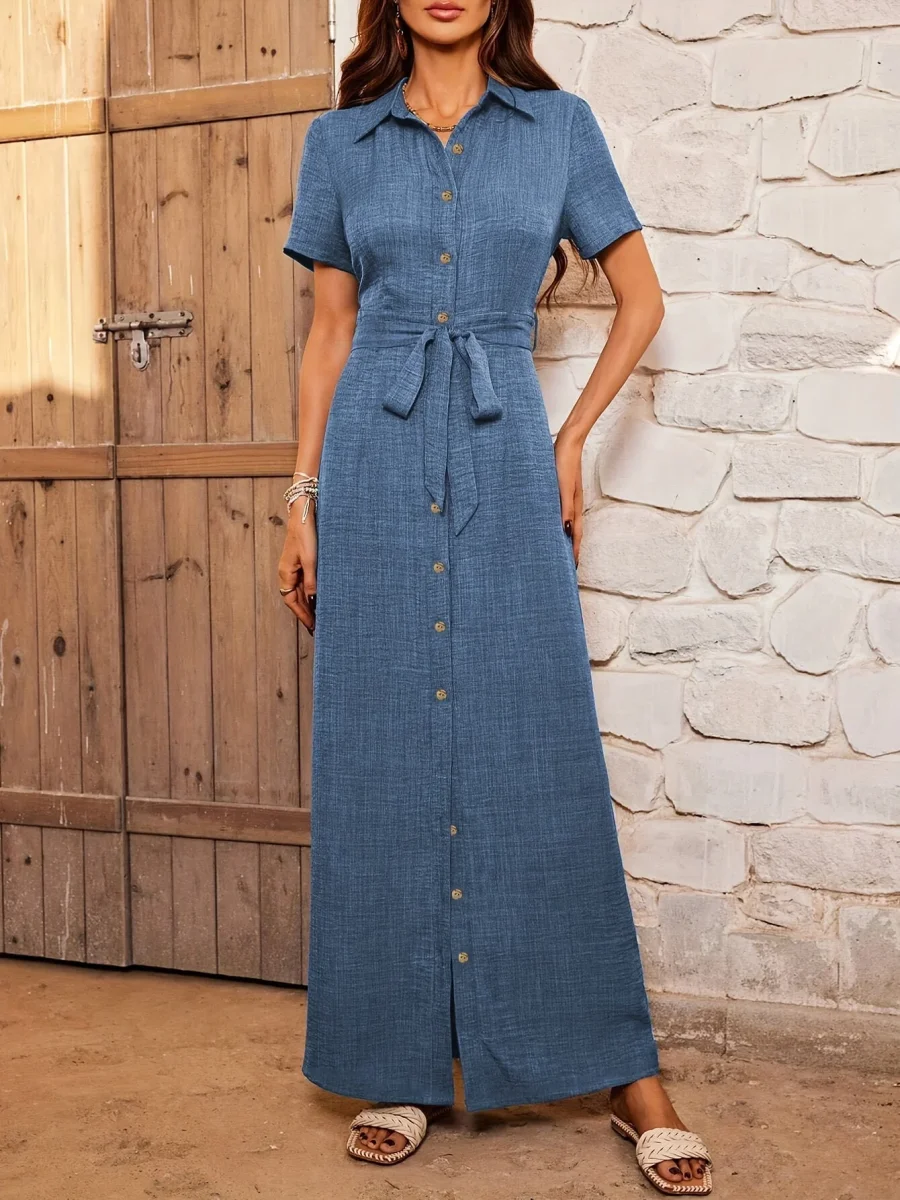Nature Elegant | Linear Belted Long Shirt Dress – Image 8