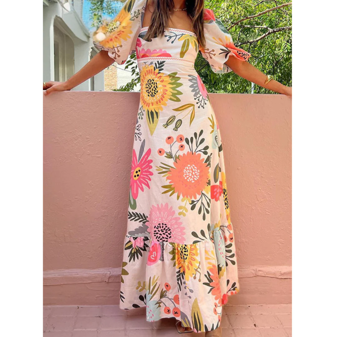 Ruffled Floral Print Maxi Dress | Fresh Exotic and Feminine