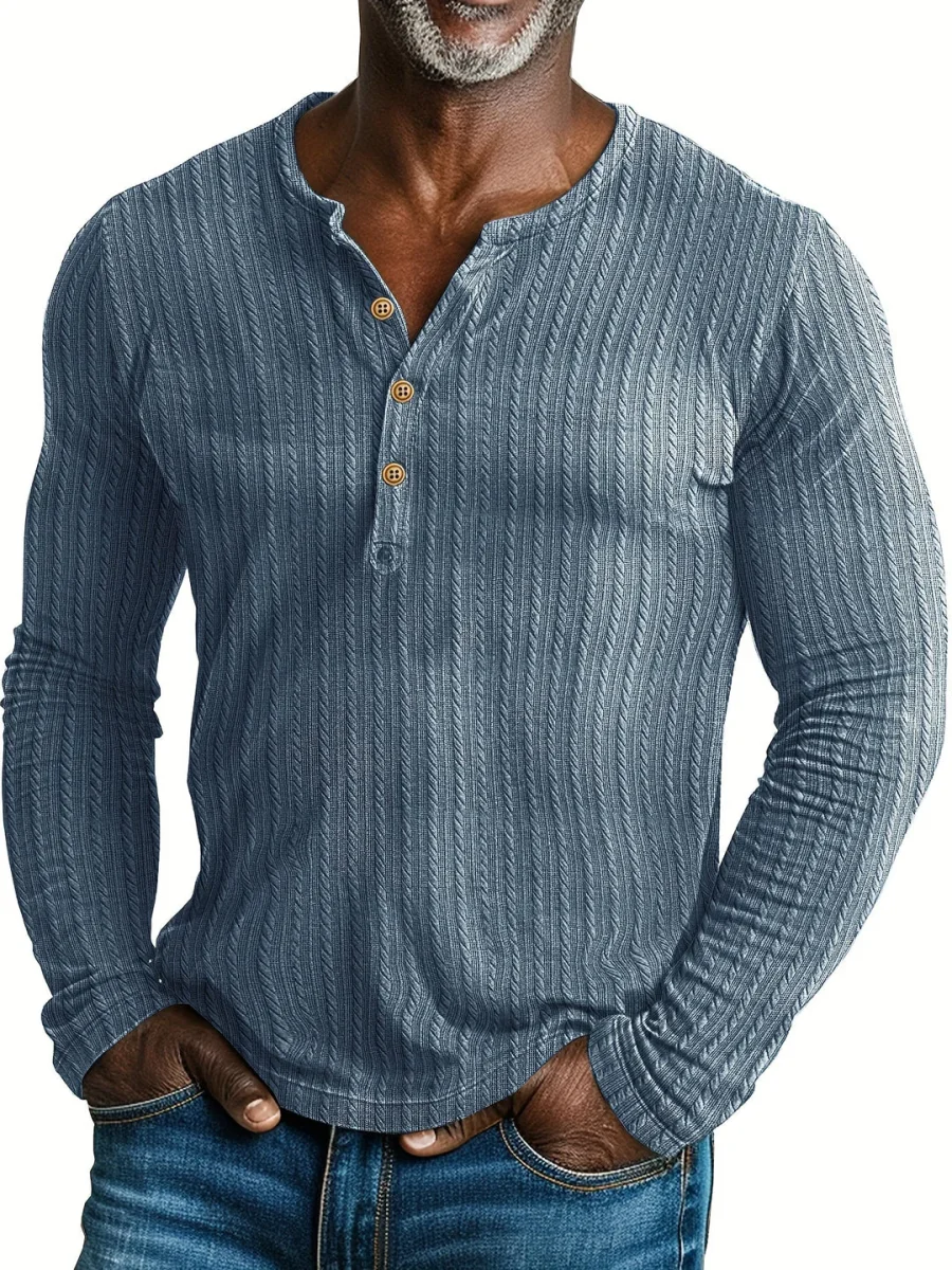 T-Shirt Henley Long Sleeve | Cotton | Textured & Elegant – Image 5