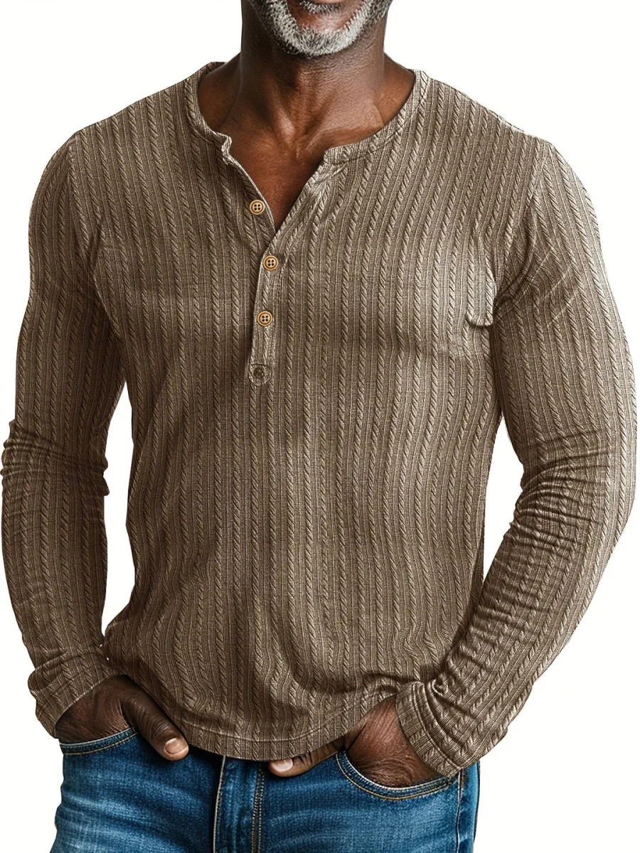 T-Shirt Henley Long Sleeve | Cotton | Textured & Elegant – Image 3