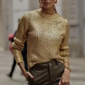 Pull Maille Doré | Effet Métallisé | Élégant & Lumineux