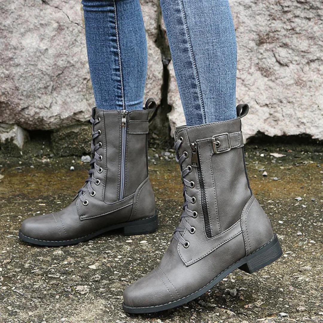 Combat boots with laces and zipper | Urban style and rugged comfort – Image 4