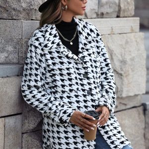 Houndstooth Coat | Black & White | Graphic Elegance