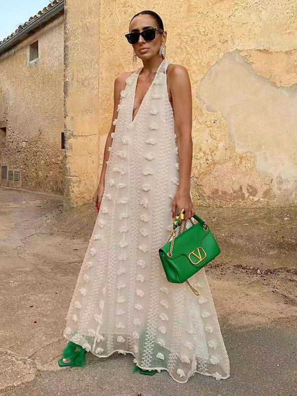 Chic Women's Plunging Neckline Maxi Dress with 3D Details – Image 4