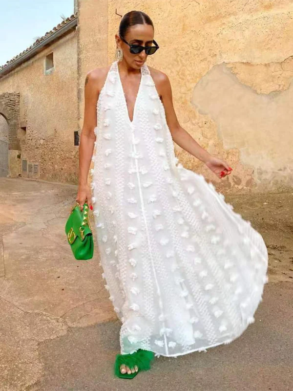 Chic Women's Plunging Neckline Maxi Dress with 3D Details – Image 7