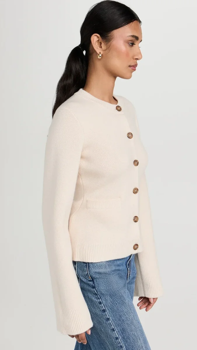 Round Neck Buttoned Cardigan | Élégance Pure – Image 3