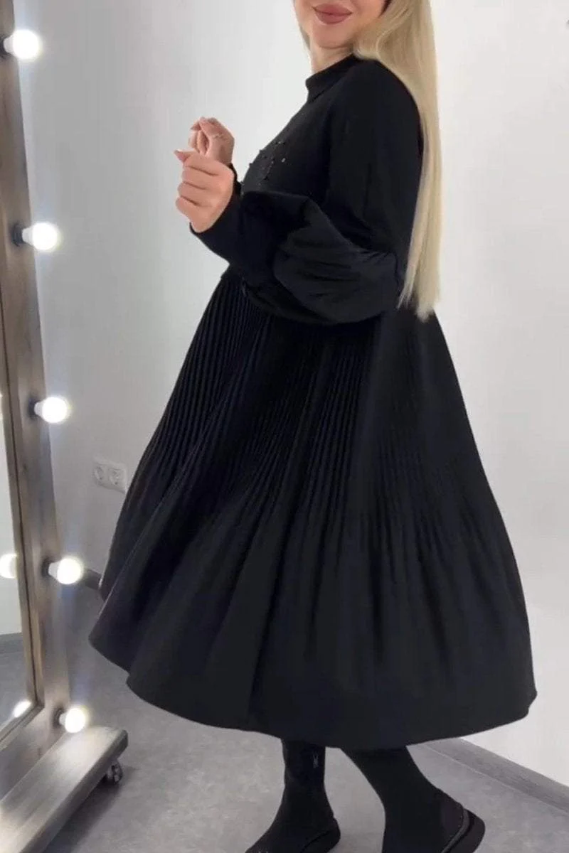 Robe Plissée Élégante | Manches Bouffantes et Détails Perlés – Image 5