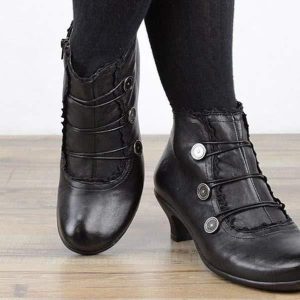 Bottines Noires à Boutons | Style Vintage | Talon Bas et Détails Élégants
