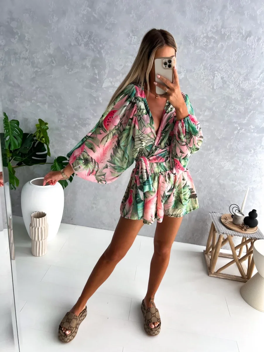 Combinaison Courte Tropicale | Manches Kimono & Ceinture | Légèreté d’Été – Image 8