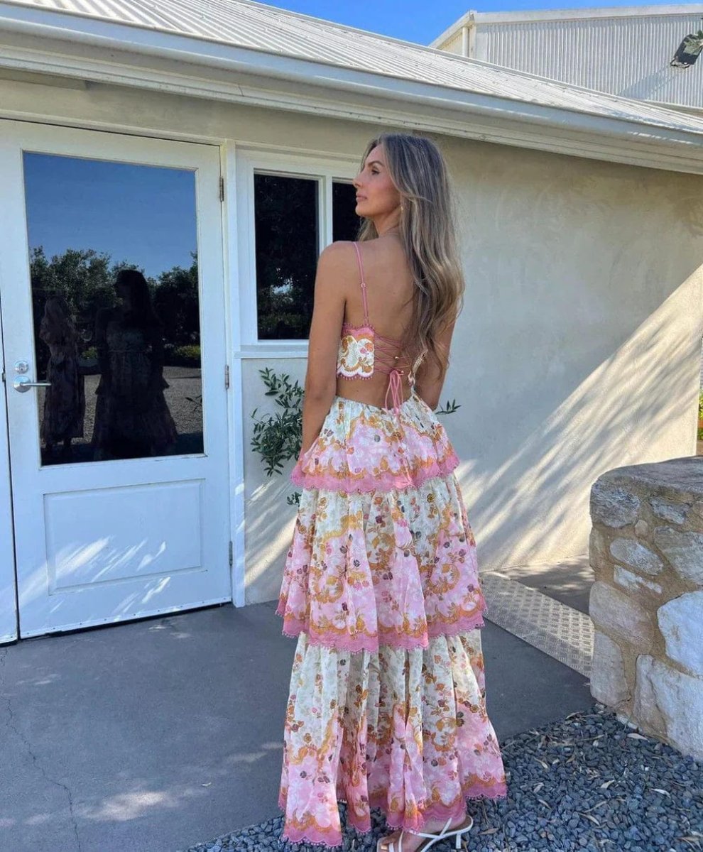 Fleur d'Été | Embroidered Ruffle Halter Maxi Dress – Image 3