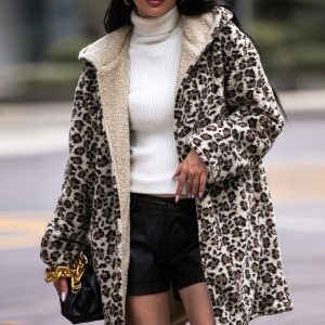 Faux Fur Coat | Leopard | Warm Sherpa Lining